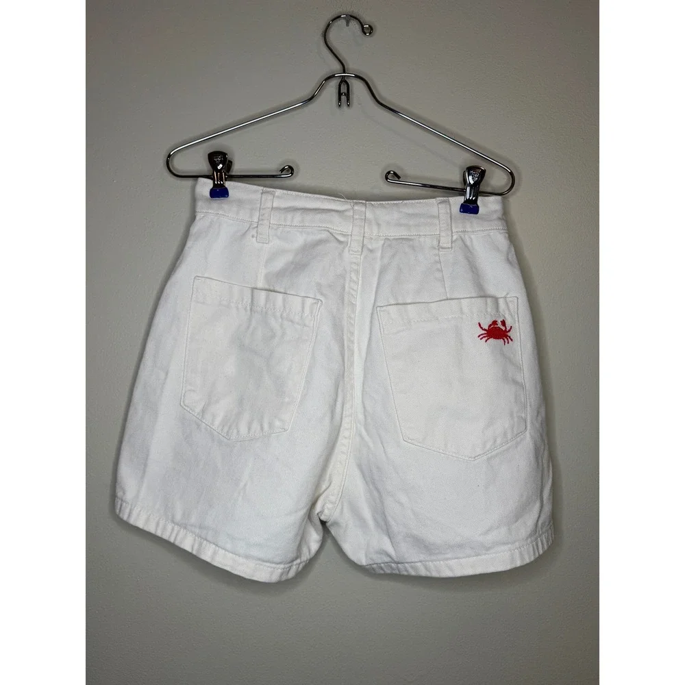 Shoulder White Crab Embroidered Denim Shorts High Rise Size‎ 38